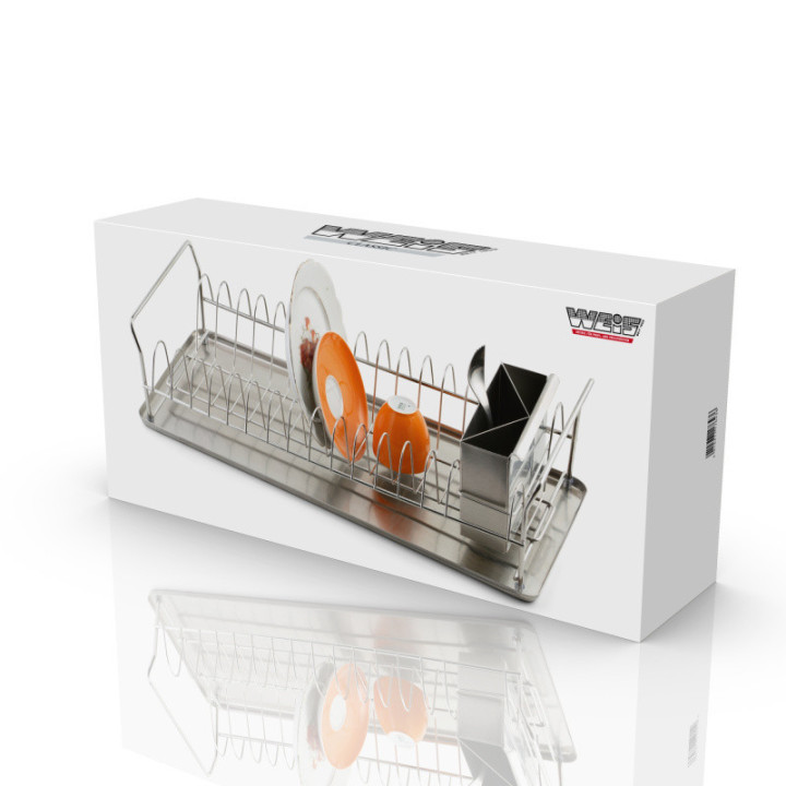 Odkapávač na nádobí s podnosem a košíkem - nerez
