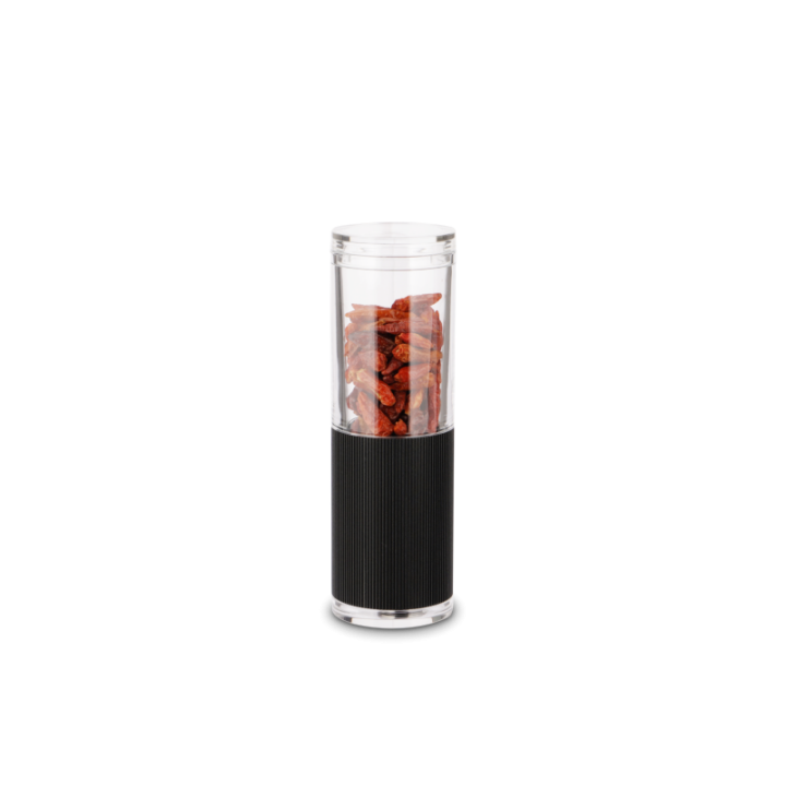 Černý mlýnek na chilli s ocelovým řezacím mechanismem