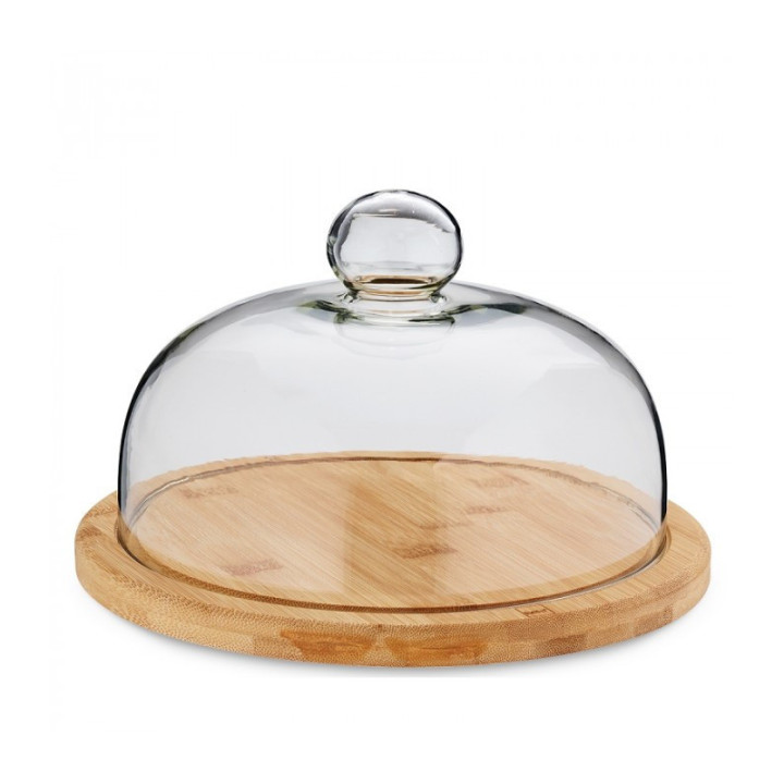 KELA Prkénko na sýr JONNA ø 24 cm se skleněným poklopem ø 21 cm